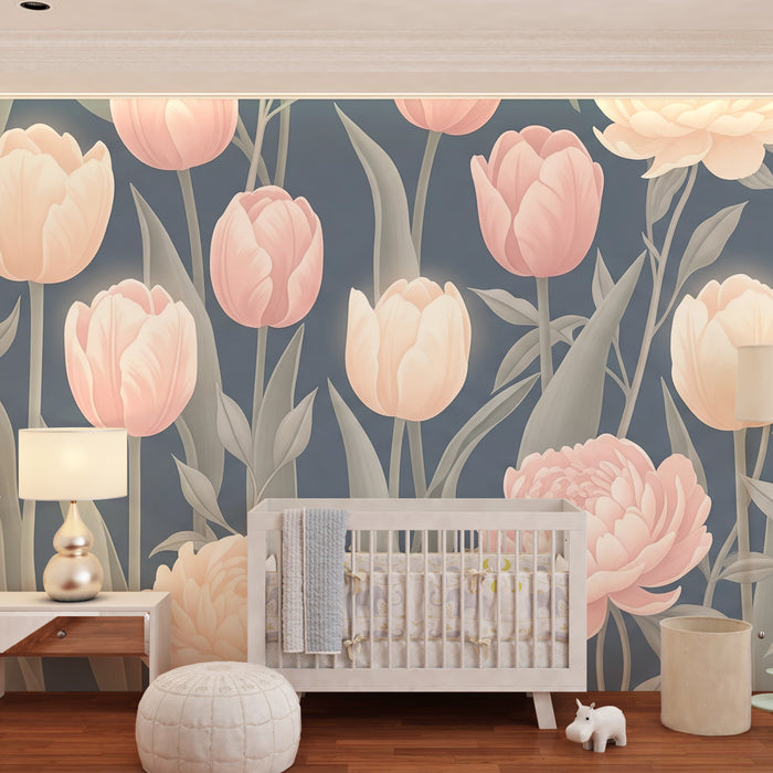 Babyzimmer Tapete | Zarte Blumen und Pastell