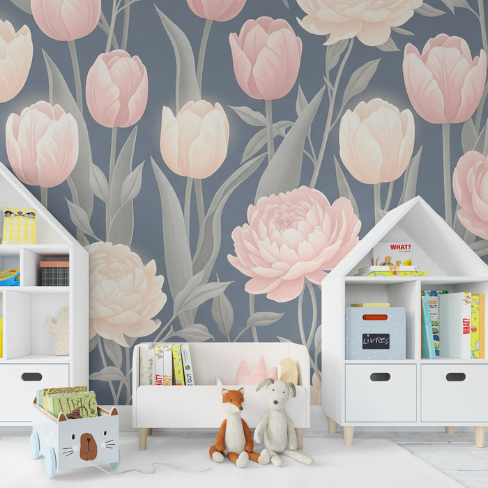 Babyzimmer Tapete | Zarte Blumen und Pastell