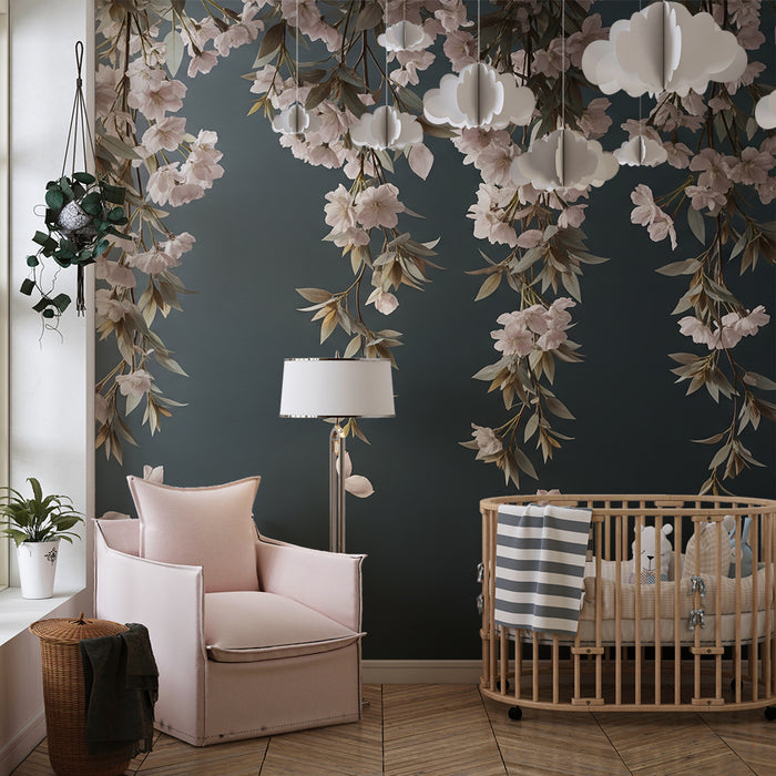 Tapety dla dzieci | Delikatne kwiaty i opadłe płatki na ciemnym tle