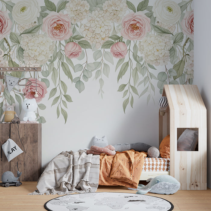 Carta da parati bambini | Delicate e romantiche fioriture per un'atmosfera dolce