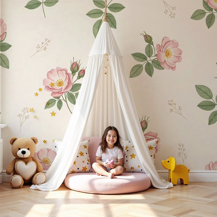 Papier de parede soba beba | Delikatni cvjetni uzorak i blijedo ružičasta