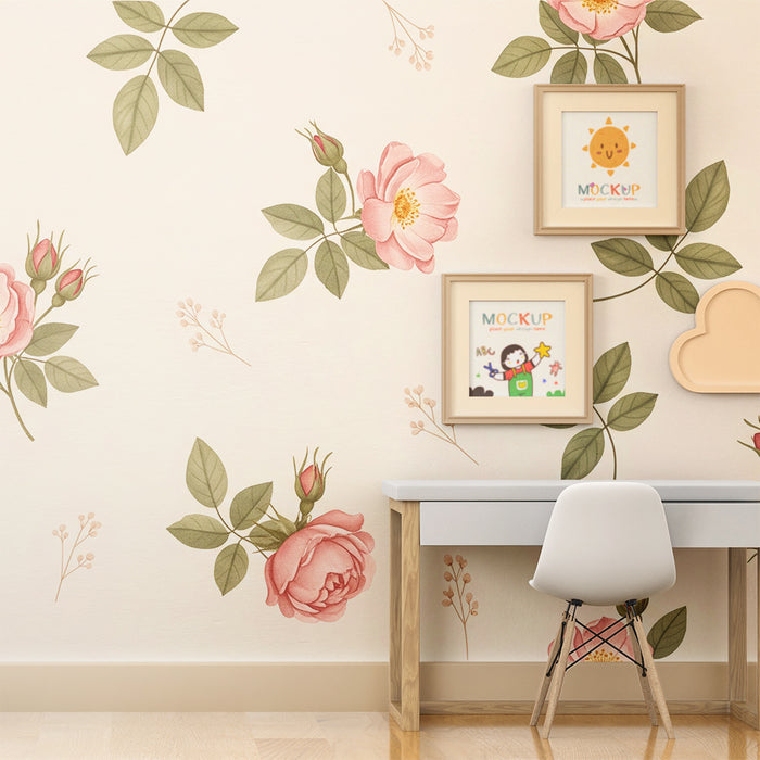 Papier de parede soba beba | Delikatni cvjetni uzorak i blijedo ružičasta