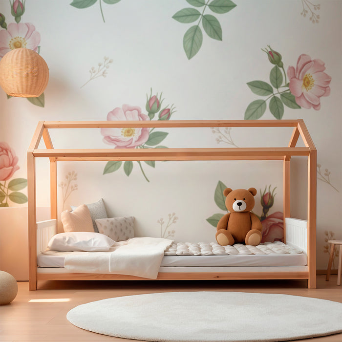 Papier de parede soba beba | Delikatni cvjetni uzorak i blijedo ružičasta