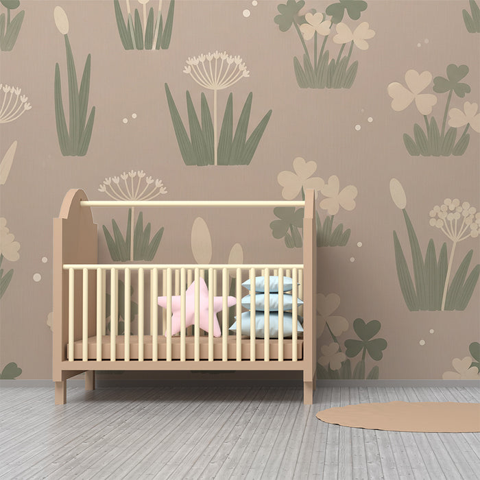 Carta da parati bambini | Fiori delicati e trifogli