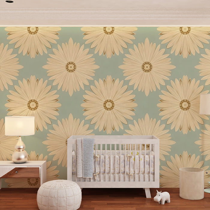 Tapet barnerom | Delikate blomster på beroligende bakgrunn