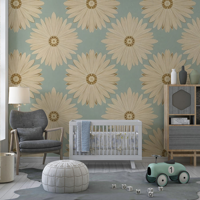 Tapet barnerom | Delikate blomster på beroligende bakgrunn