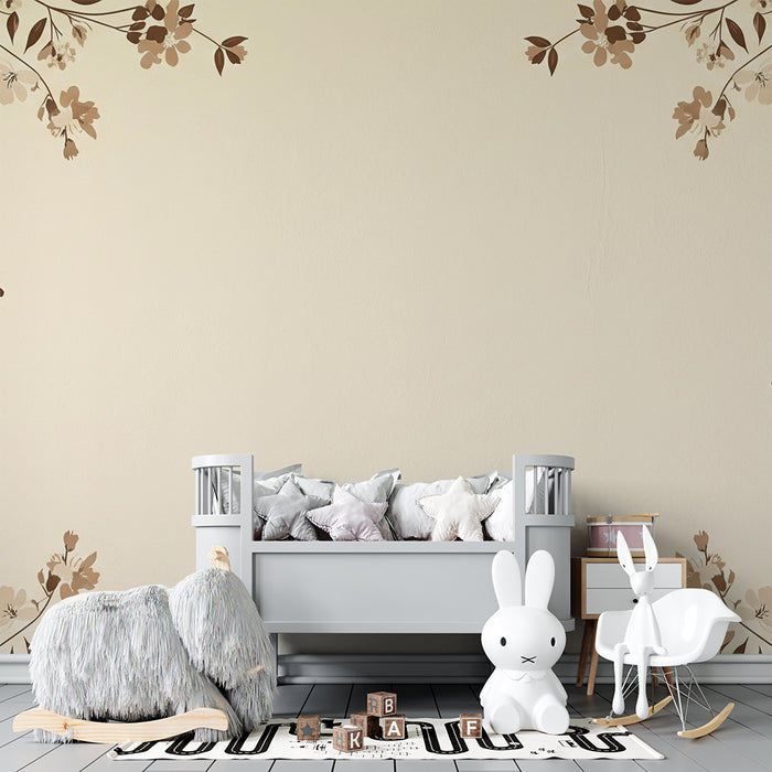 Papel pintado infantil | Flores delicadas sobre fondo beige suave