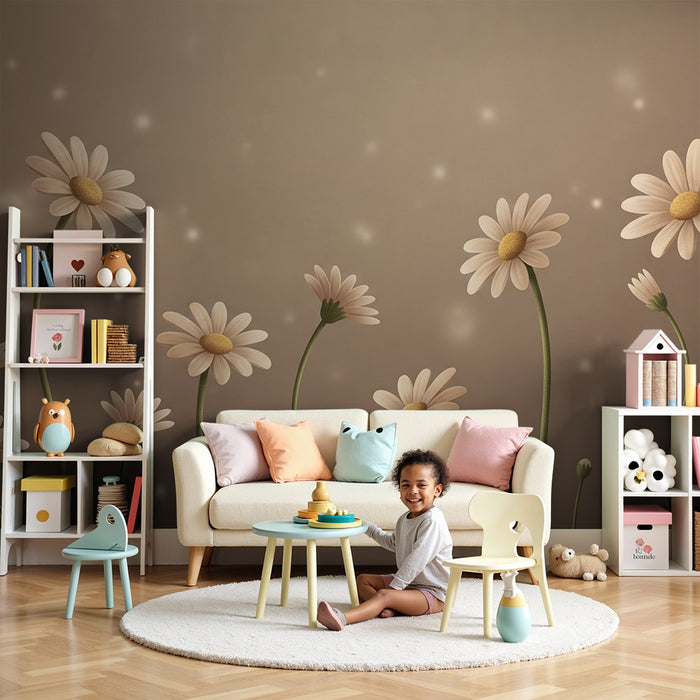 Papel de parede quarto bebê | Flores delicadas em fundo suave