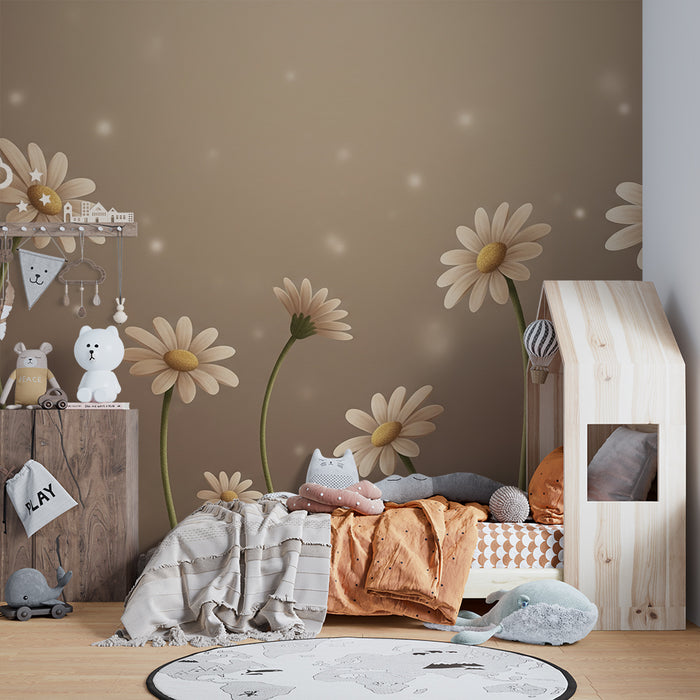 Papel de parede quarto bebê | Flores delicadas em fundo suave