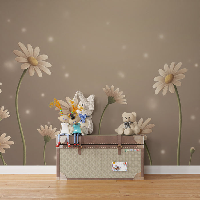 Papel de parede quarto bebê | Flores delicadas em fundo suave