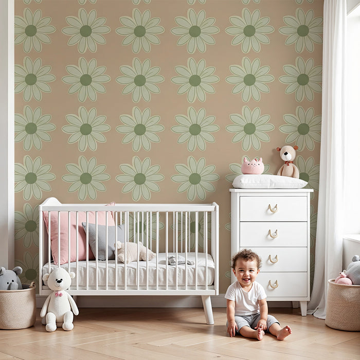 Papier peint chambre bébé | Fleurs délicates sur un fond pastel
