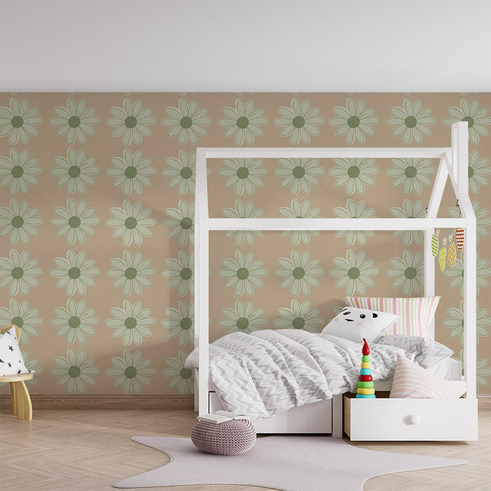Papier peint chambre bébé | Fleurs délicates sur un fond pastel