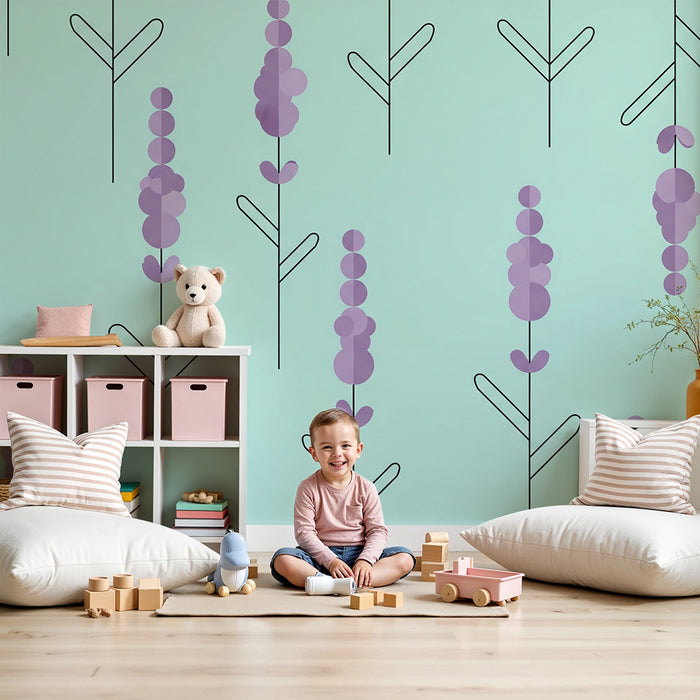 Papier peint chambre bébé | Fleurs délicates sur fond pastel