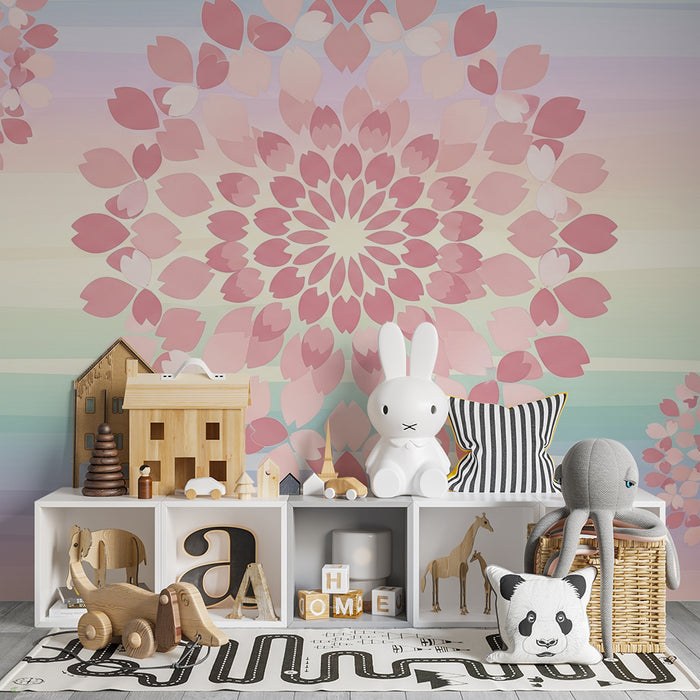 Lastenhuoneen tapetti | Herkät kukat vaaleanpunaisella pohjalla