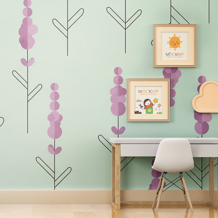 Papier peint chambre bébé | Fleurs délicates sur fond pastel