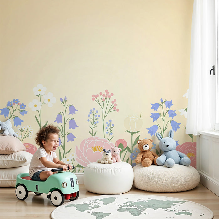 Papel de perete cameră bebeluși | Flori delicate pe fundal pastel