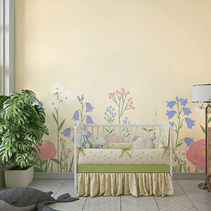 Papel de perete cameră bebeluși | Flori delicate pe fundal pastel