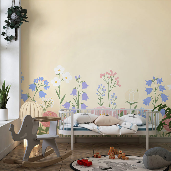 Papel de perete cameră bebeluși | Flori delicate pe fundal pastel