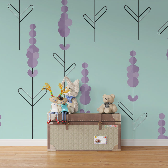 Papier peint chambre bébé | Fleurs délicates sur fond pastel