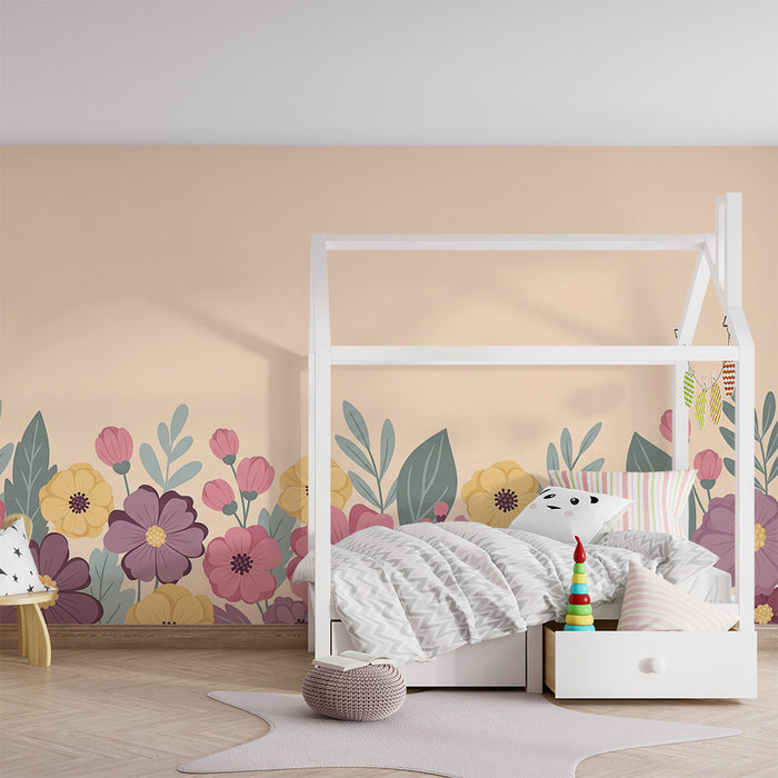 Papier peint chambre bébé | Fleurs délicates sur fond pastel