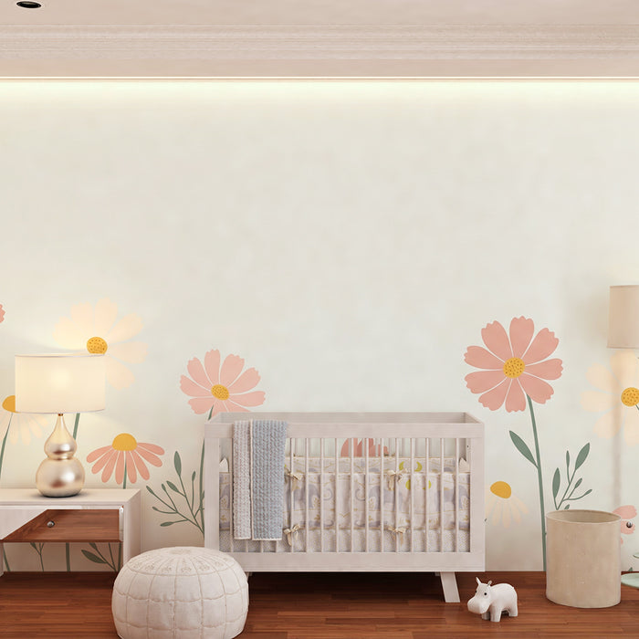 Babykamer behang | Delicate bloemen op een rustgevende pastel achtergrond