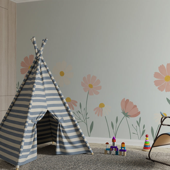 Babykamer behang | Delicate bloemen op een rustgevende pastel achtergrond