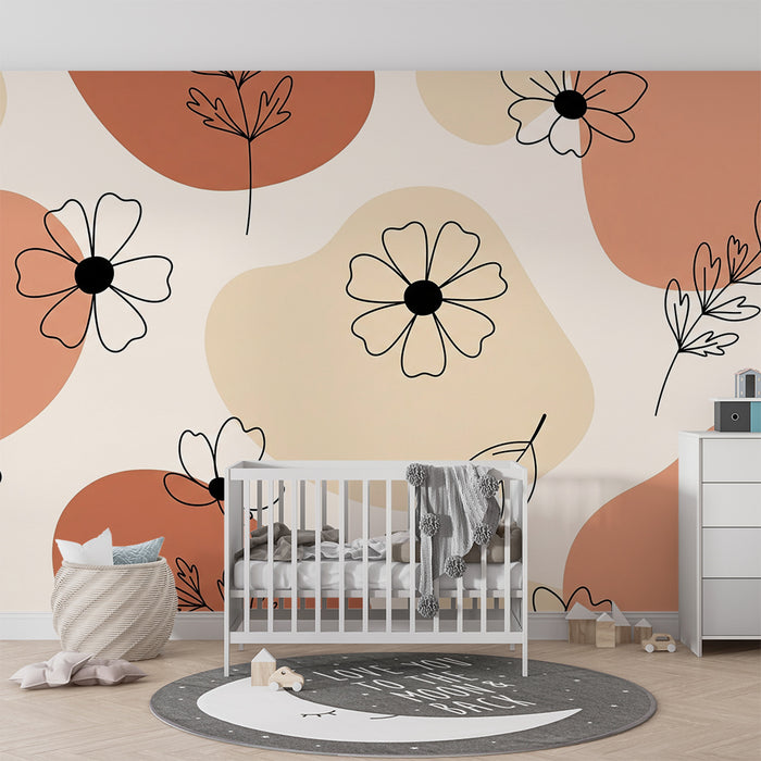 Papier peint chambre bébé | Fleurs délicates sur fond pastel avec formes organiques