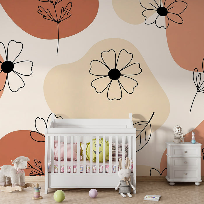 Papier peint chambre bébé | Fleurs délicates sur fond pastel avec formes organiques