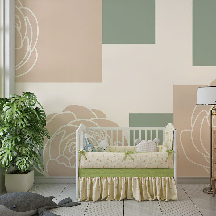 Papier peint chambre bébé | Fleurs délicates sur fond pastel avec motifs géométriques
