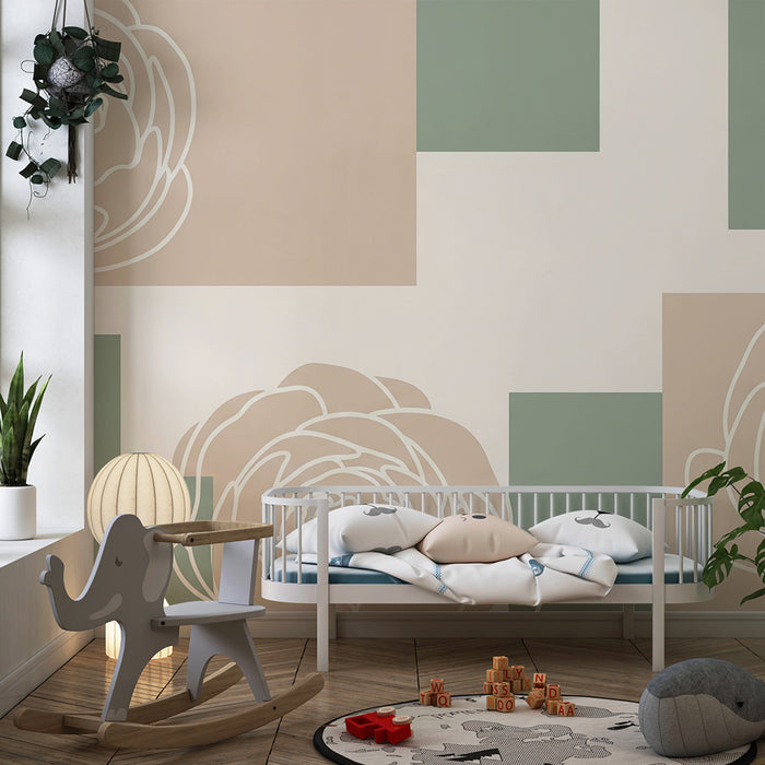 Papier peint chambre bébé | Fleurs délicates sur fond pastel avec motifs géométriques