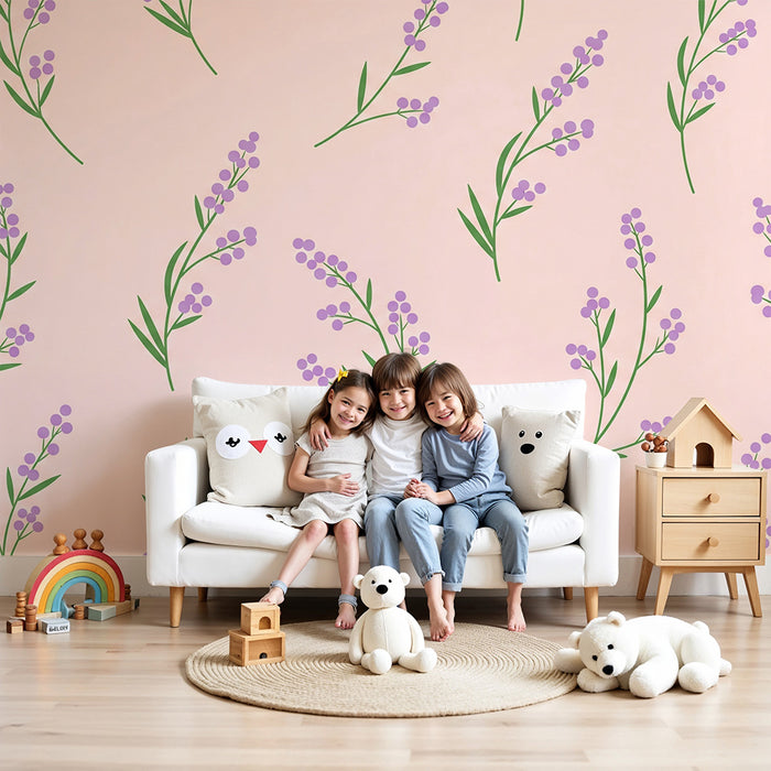 Papier de parede izby pre bábätká | Jemné kvety na ružovom pozadí