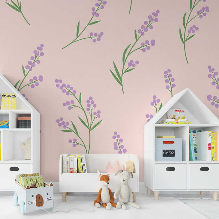 Papier de parede izby pre bábätká | Jemné kvety na ružovom pozadí