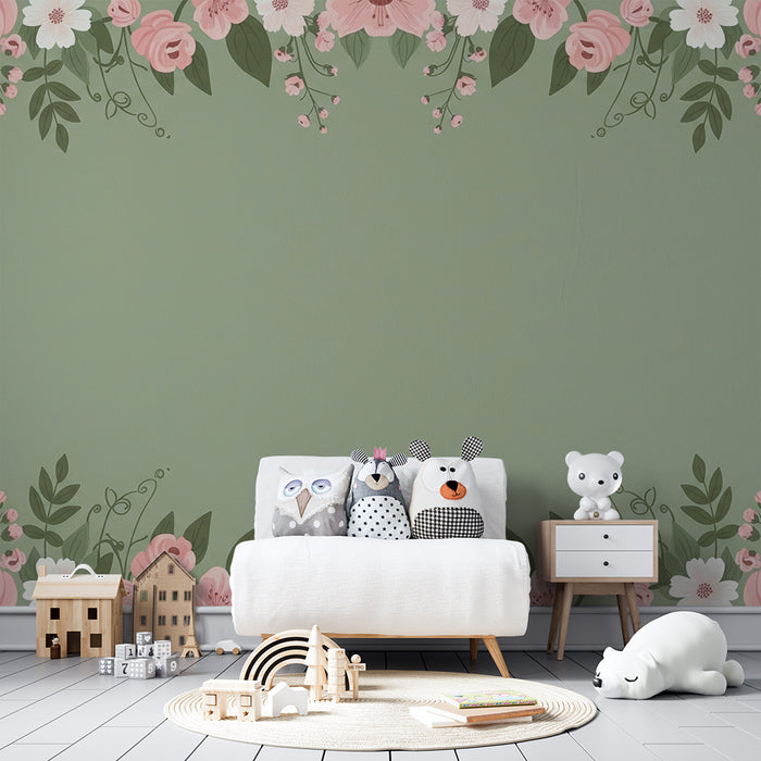 Barntapet | Delikata blommor på mjukt grönt bakgrund