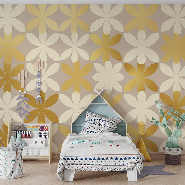 Papier peint chambre bébé | Fleurs dorées et douces nuances