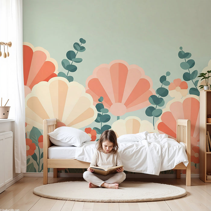 Tapet till babyrum | Mjuka blommor och pastellfärger för en lugnande atmosfär