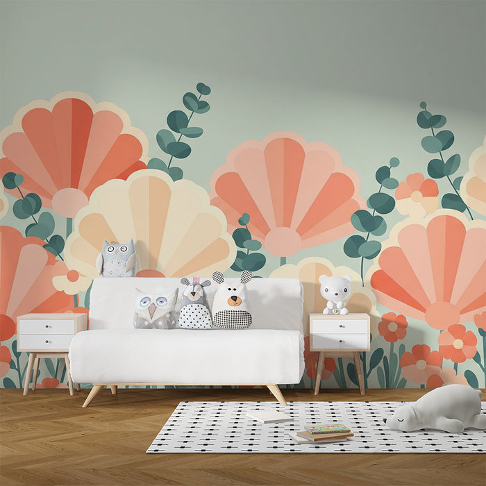 Tapet till babyrum | Mjuka blommor och pastellfärger för en lugnande atmosfär