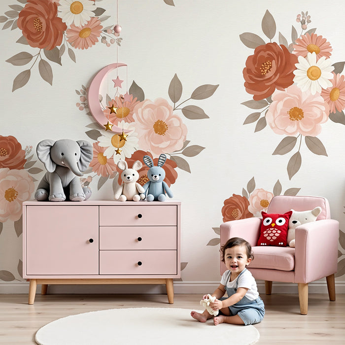 Papel de parede quarto bebê | Flores suaves e delicadas