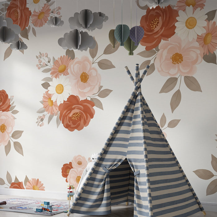 Papel de parede quarto bebê | Flores suaves e delicadas