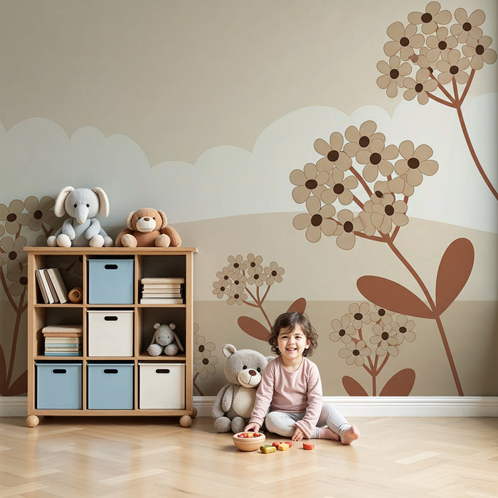 Carta da parati bambini | Fiori delicati e paesaggi rilassanti