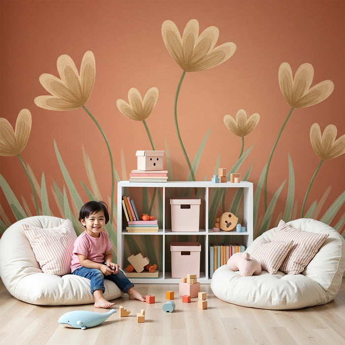 Papel de parede quarto bebê | Flores suaves em fundo acolhedor