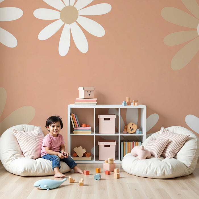 Babyzimmer Tapete | Sanfte Blumen auf pastellfarbenem Hintergrund