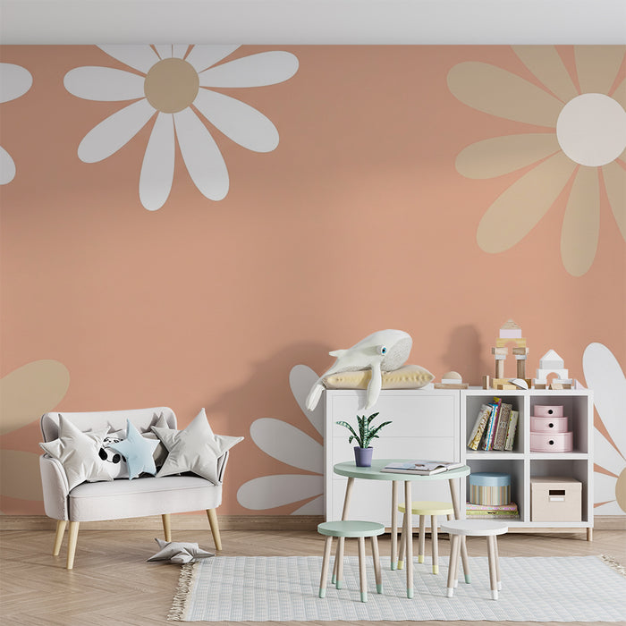 Babyzimmer Tapete | Sanfte Blumen auf pastellfarbenem Hintergrund