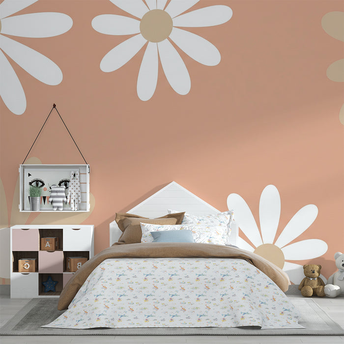 Babyzimmer Tapete | Sanfte Blumen auf pastellfarbenem Hintergrund