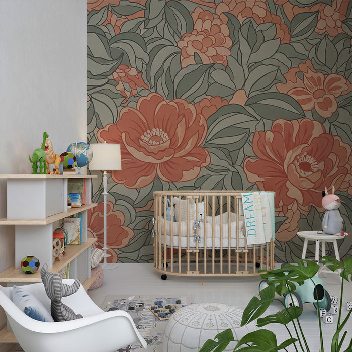 Babyzimmer Tapete | Leuchtende Blüten und beruhigendes Blattwerk