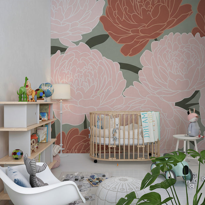 Nursery room wallpaper | Elegant and soft flowers