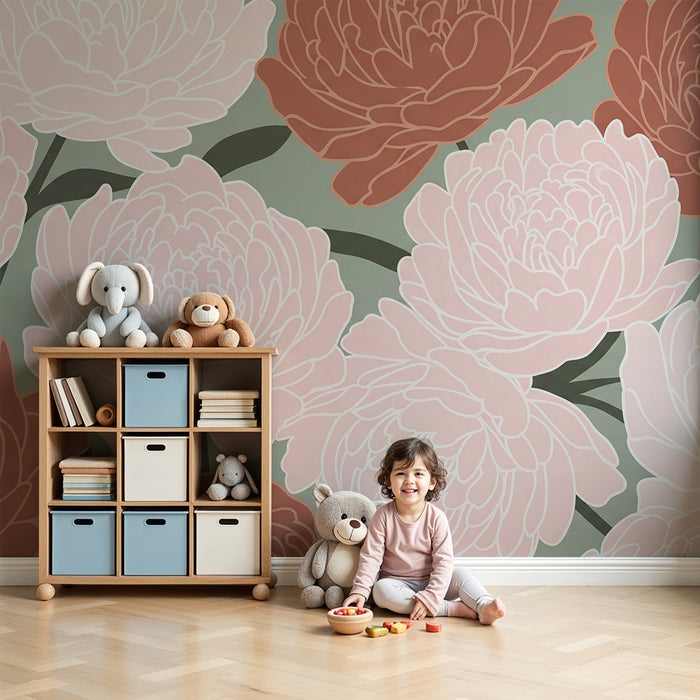 Lastenhuoneen tapetti | Elegantit ja pehmeät kukat