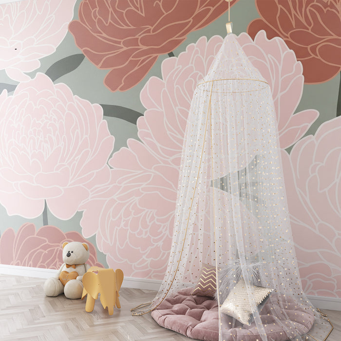 Lastenhuoneen tapetti | Elegantit ja pehmeät kukat