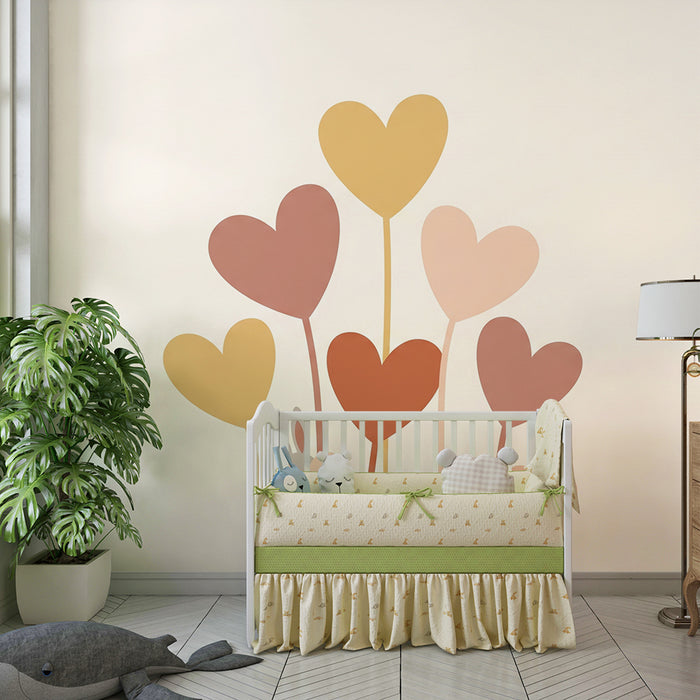 Papier peint chambre bébé | Fleurs en forme de cœur et petits lapins doux