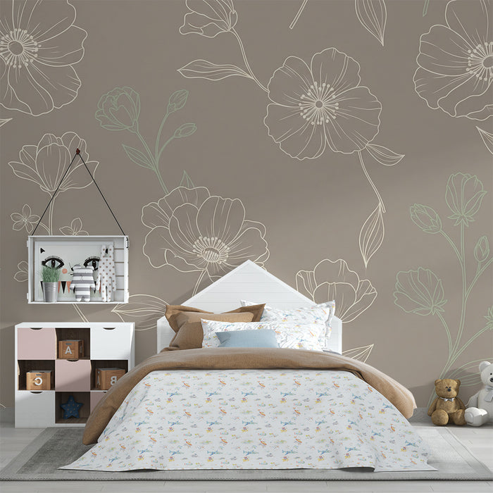 Papier peint chambre bébé | Fleurs en line art