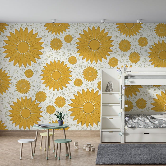 Papier peint chambre bébé | Fleurs ensoleillées avec motifs délicats